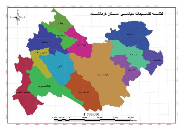 نقشه تقسیمات سیاسی استان کرمانشاه